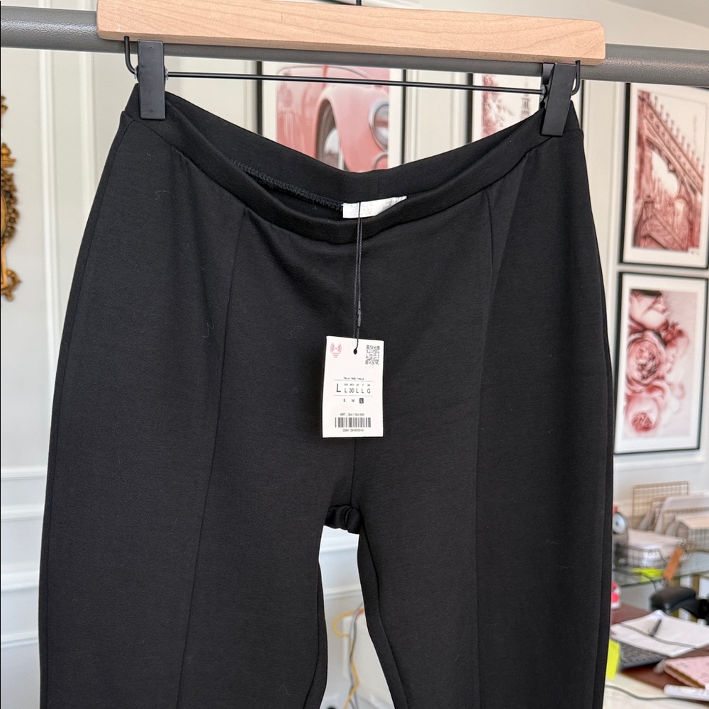 Zara Black Flared Knit Pants size Large - Picture 4 of 9